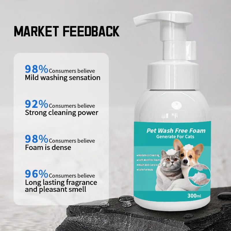 300ml Foam Dry Shampoo for Pets Waterless Gentle Body Cleaning Bubble Pet Foot Washing Dog Cleaner