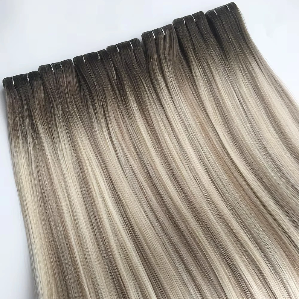 Haiyi Salon Professional Luxury Quality 100% Double Drawn Virgin Cuticle Genius Weft Human Hair Extension for Balayage Color