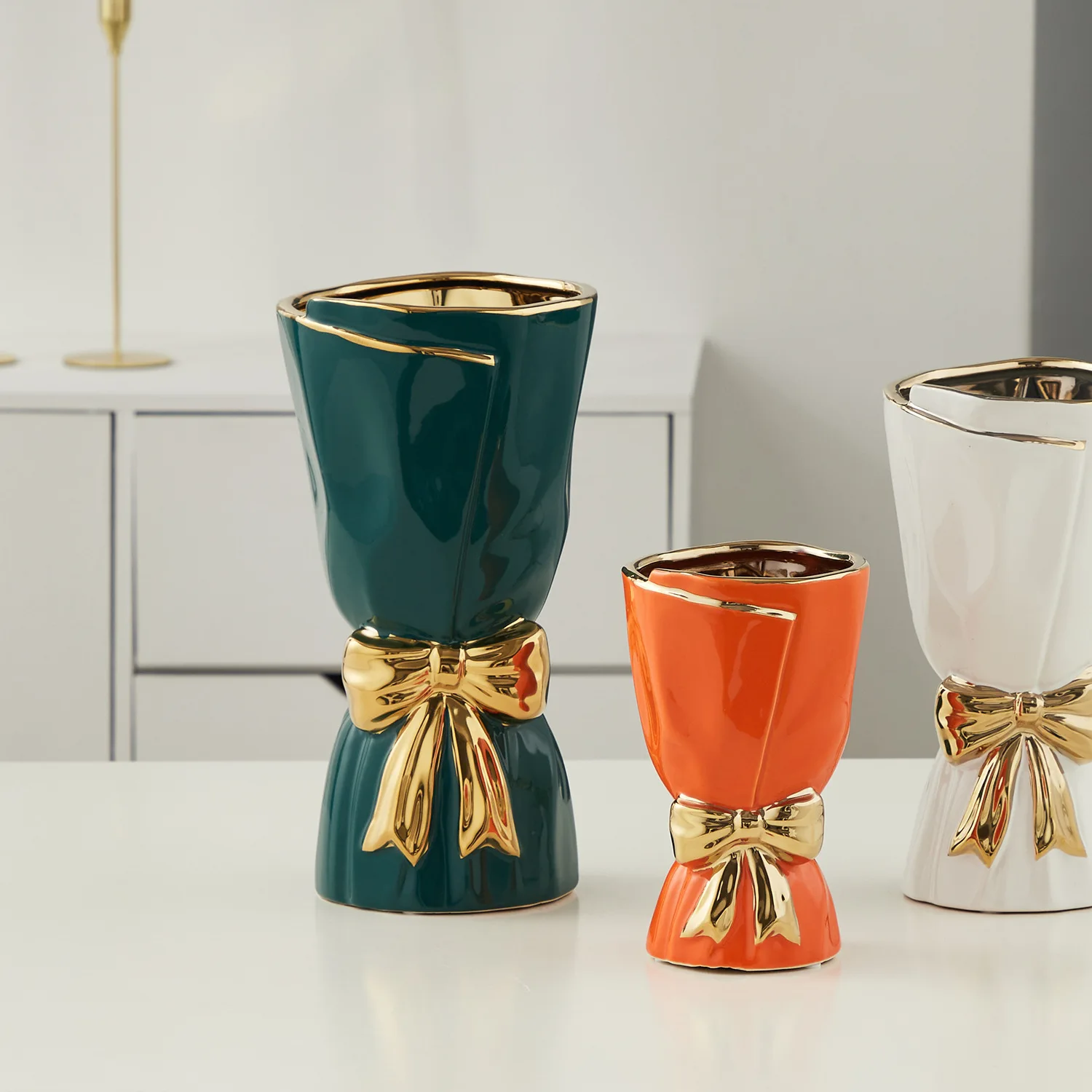 Handmade Ceramic Vase Luxury Gold Vase High Grade Home Decor Ornaments Flower Shape