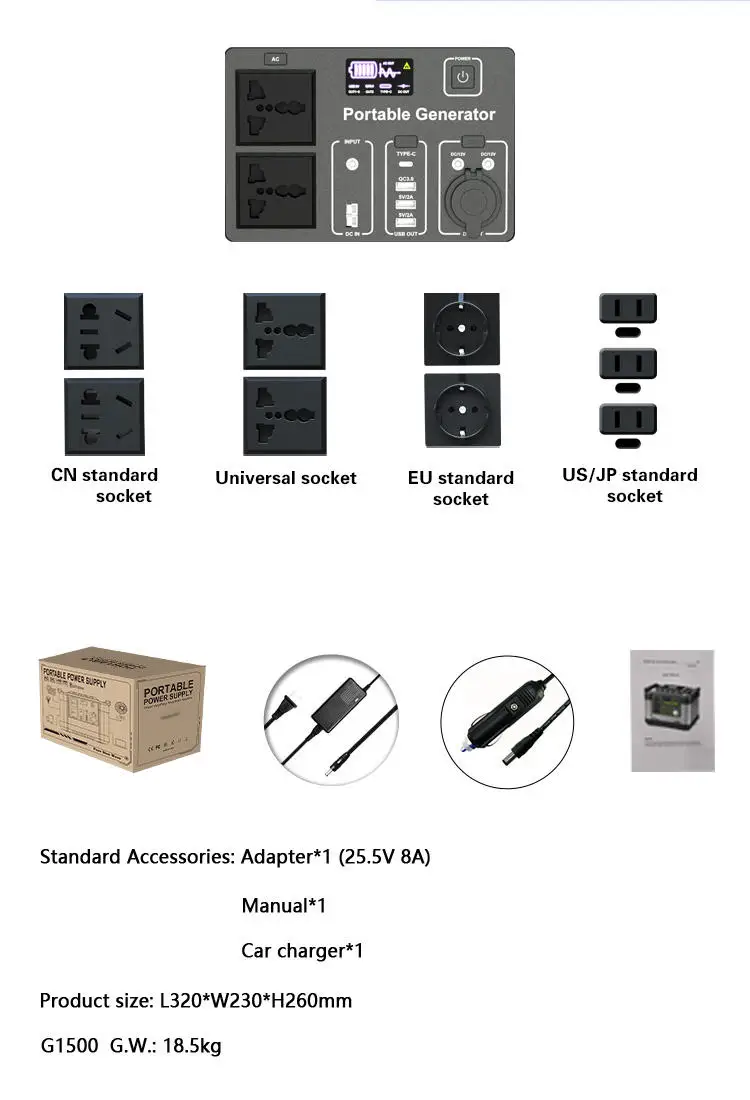 Top Quality OEM ODM Emergency Solar 1500Wh Camping Tourism Portable Rechargeable Power Station