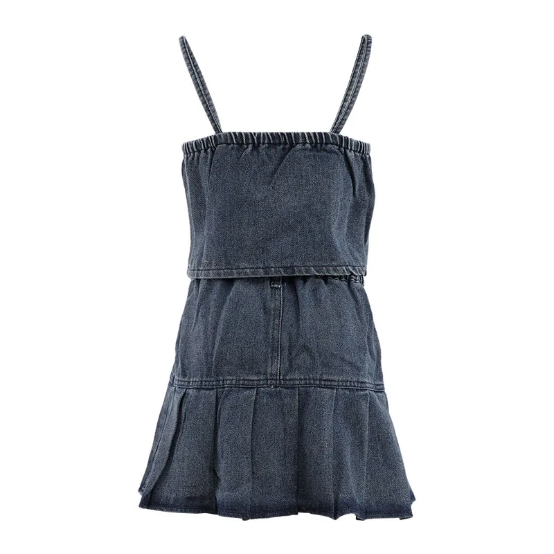 Wholesale High Quality luxury denim 2pc bow tank top and skirt girls clothing sets for 11 years old