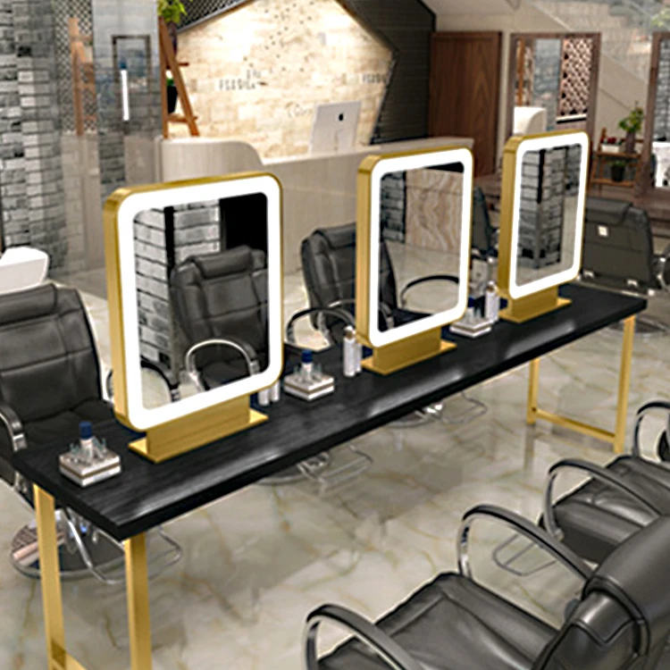 Hair Salon Station Hairdressing Furniture Barber Shop Salon Furniture Salon Mirror With LED Light And Desk