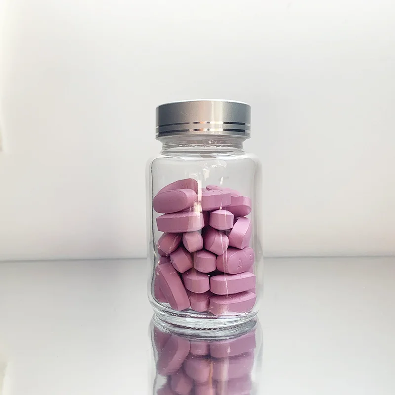 wholesale wide mouth capsule pill glass bottle health care product container clear frosted vitamin medicine screw aluminum lid