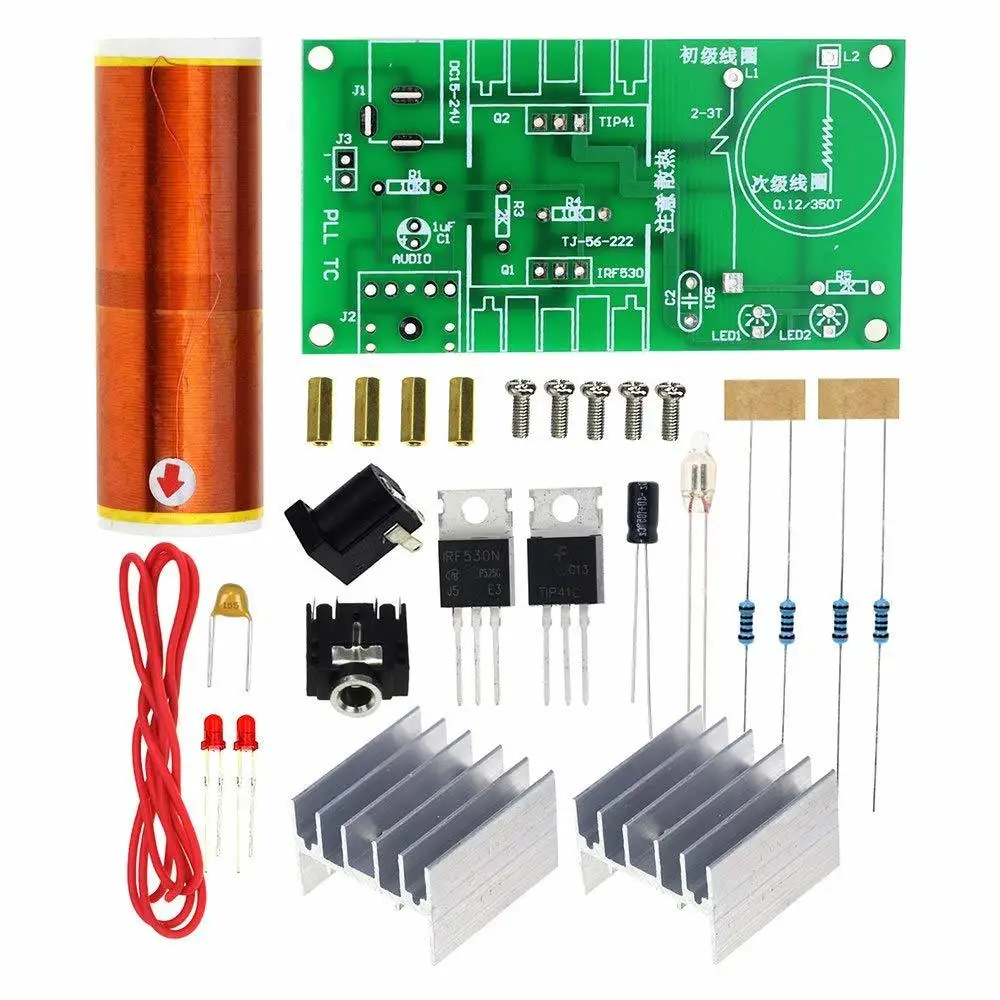 DIY Mini Tesla Coil Kit 15W Soldering Project Kit Mini Music Tesla Coil Plasma Speaker Tesla Wireless Transmission DC 15-24V