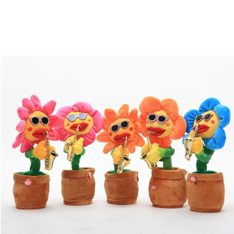 2022 wholesale custom new design electric singing and moving stuffed solar dancing flower