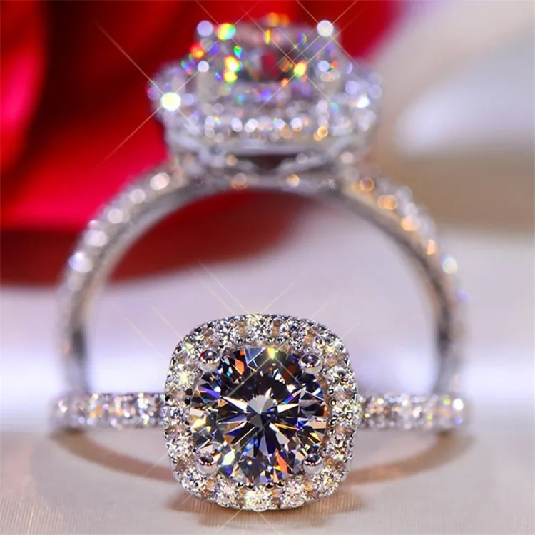 Moissanite Diamond Bridal Engagement Promise Ring Simple Design Square Wedding Band Women Rings Jewelry Accessories