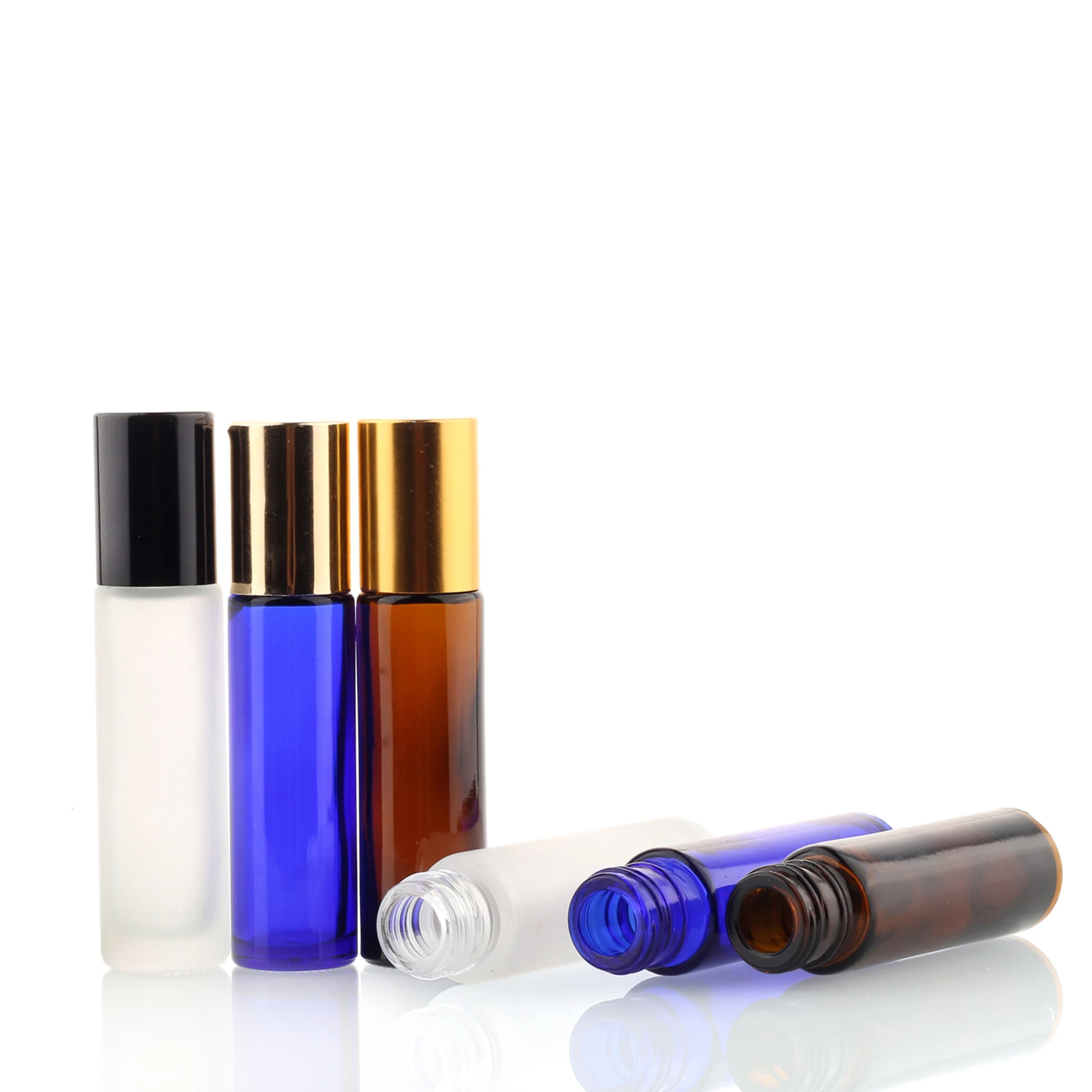 Stock 1/3 Oz Empty Transparent Amber Blue And Green 10 Ml Roll On Glass Bottles For Cosmetic Skin Care Packaging