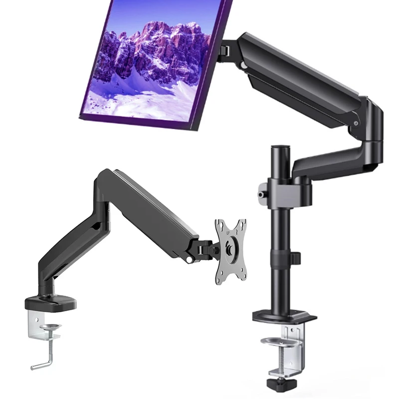 Single Monitor Stand Premium Slim Adjustable Spring-Assisted Full Motion Holder Bracket Arm for 17 to 32 inch Computer Screen