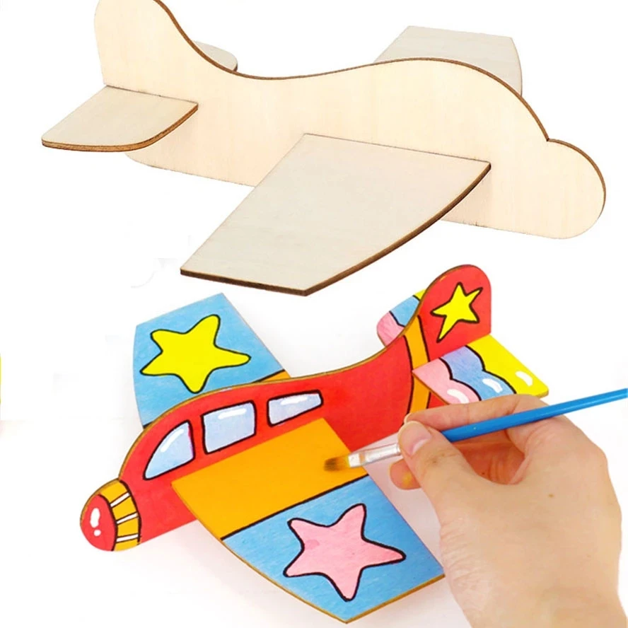 Blank Wooden Insert Puzzle Plane DIY Toy Aircraft Model Fun Game Painting Graffiti Art Crafts Toy for Children