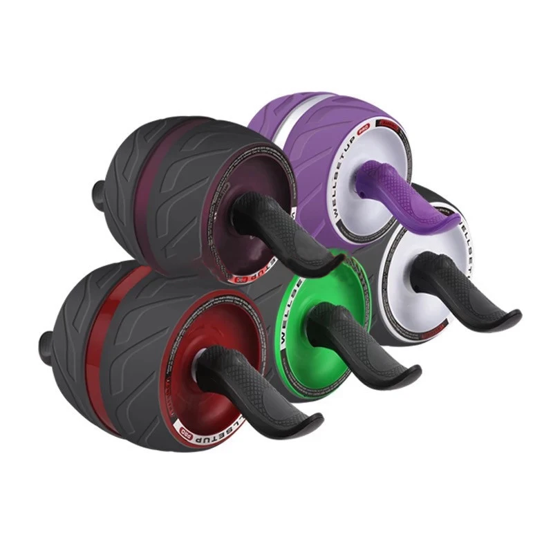 Anti skid double wheel ab roller portable exerciser with knee mat for abdominal stomach total body workout back exercise fat los