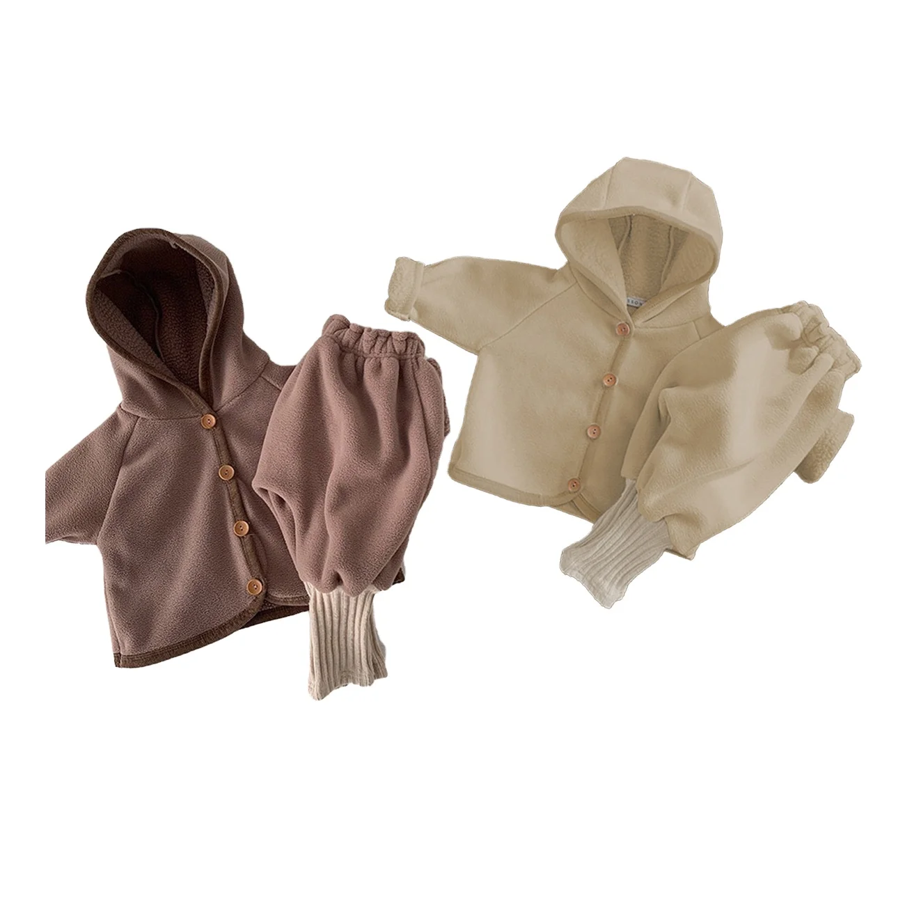 Korean style fashion wholesale  winter warm fleece Newborn Baby Boy Clothes Cardigan+pants Toddler Baby Clothes Set