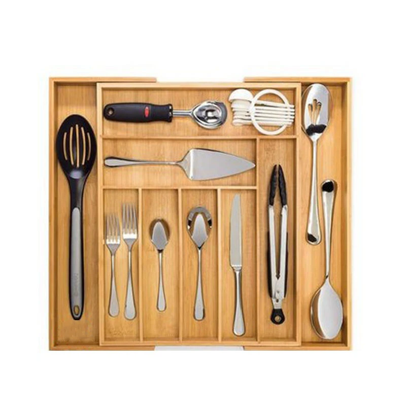 
Multi-Functional Bamboo Silverware Utensil Holder for Drawer Flatware Storage Tray for Home 
