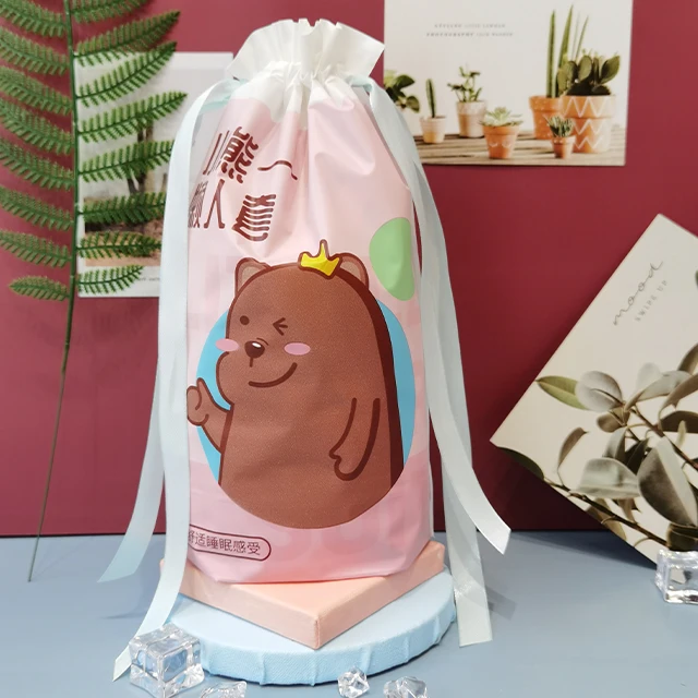 Wholesale Eco-Friendly Waterproof Drawstring Plastic Bags  Fashional Custom Print Logo Plastic Bag Gift WIth Satin Ribbon