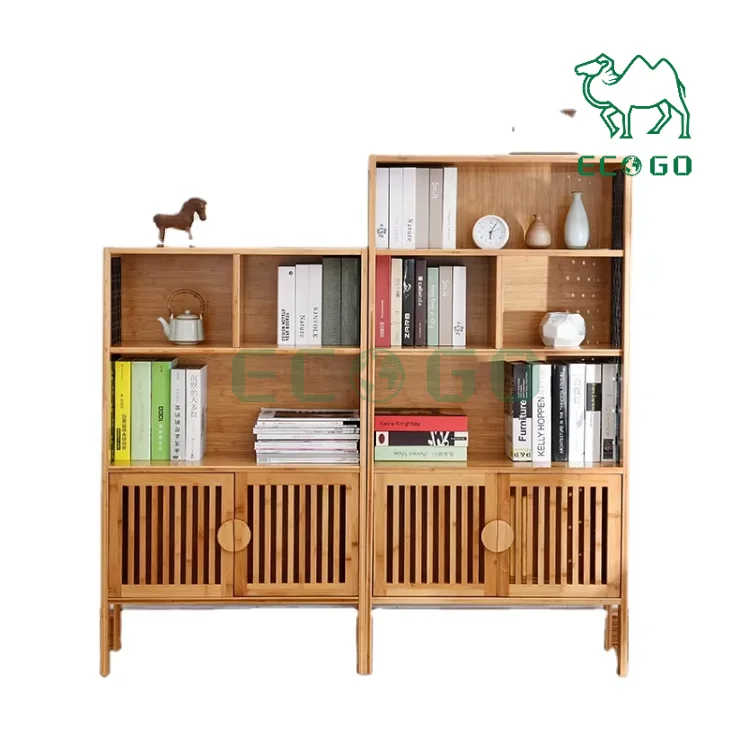 Modern Wooden Bookcase Brown Storage Mdf Book Shelf With Doors Bamboo Rack Living Room Cabinet Bookshelf Bookcases