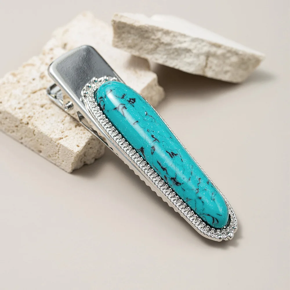 Best Selling Silver Plated Hairpins Wholesale Ethnic Hair Accessories Retro Natural Stone Hair Clips Gemstone Turquoise Hair Pin
