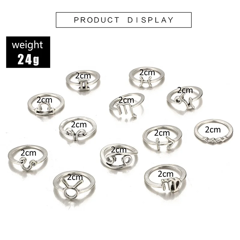 
Vintage 12pcs/set Rings Set For Women Cancer Leo Virgo Libra Rings Zodiac Signs Fashion Rings 