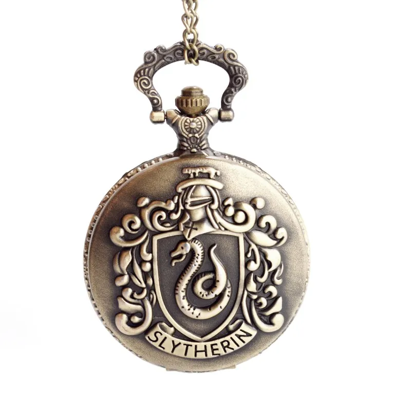 Magic School Themed Vintage Accessories Bronze Steampunk Necklace Quartz Pocket Watch With Chain for Party Decor Fans Gift