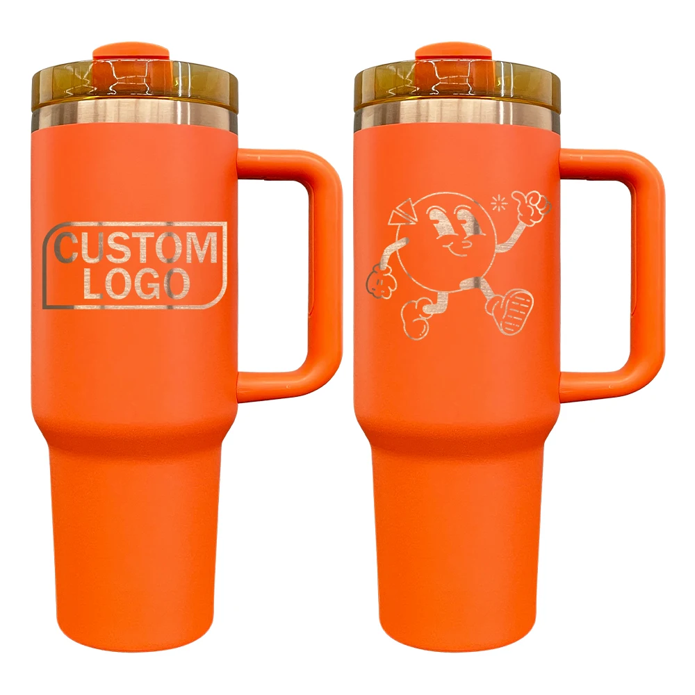 US warehouse 40oz copper plated double wall travel tumbler with handle 40 oz BPA free maple red orange sports mug cup for laser