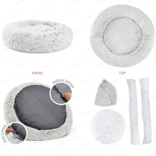 2021 съемный моющийся успокаивающий Cuddler из искусственного меха XL экологически чистый пушистый широкий пончик Против тревоги круглый питомец кошка плюшевая кровать для собаки