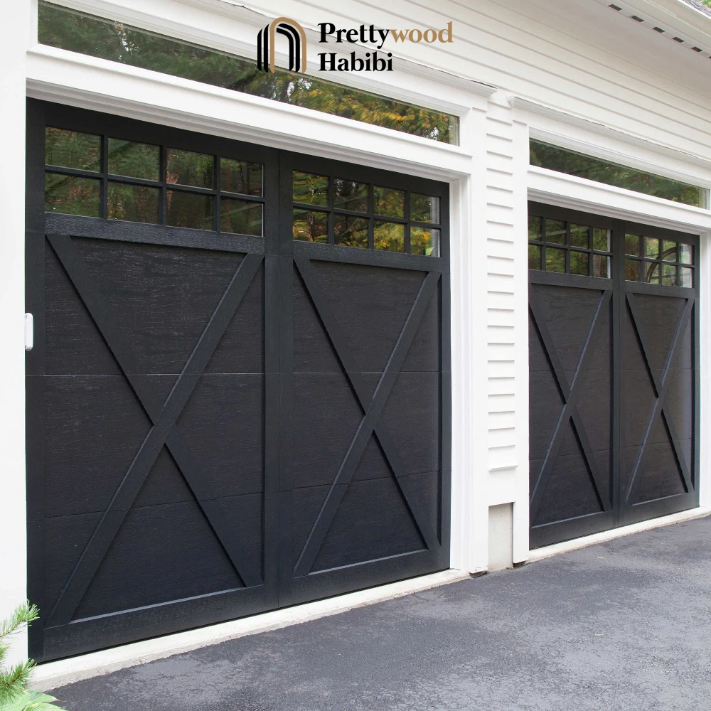Prettywood Residential Solid Wooden Barn Door Style Retro American Automatic Remote Electric Garage Door For House
