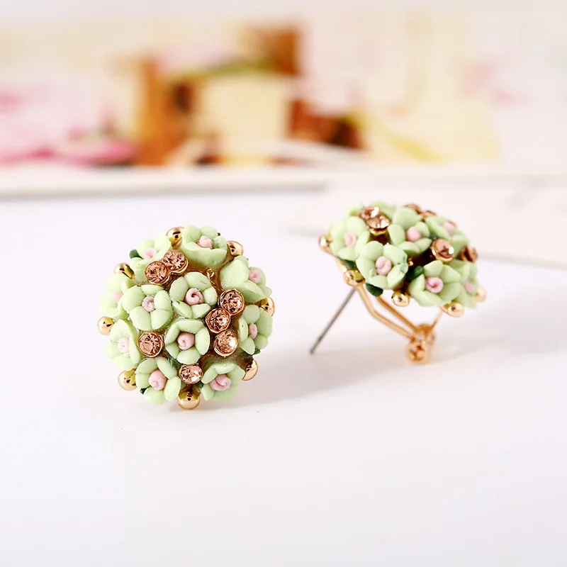 Gold Engagement Female Lady Flower Jewelry Bouquet Crystal Clay Rose  Flower Stud Earrings For Women Wedding