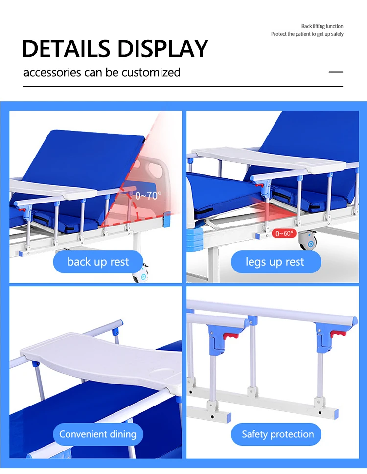 EU-HB301 Two 2 Function Hospital Bed Manual Metal Hospital Bed With Toilets Prices Hospital Medical Patient Bed Manufacturer