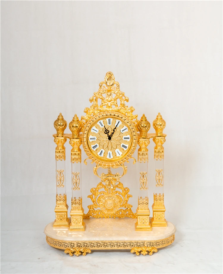 Home Decor Carved Table Clock Antique Deluxe Style Table & Desk Clock Copper Plated Crystal Table Clock