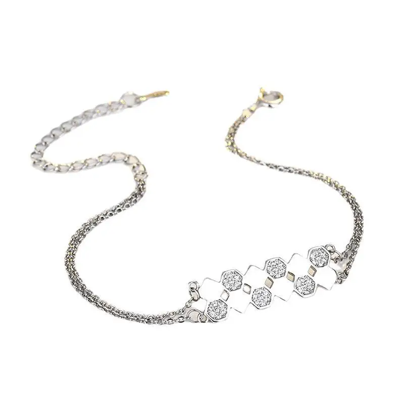 Dropshipping silver honeycomb bracelet women new diamond hand decoration plated 14K gold small square diamond bracelet B303