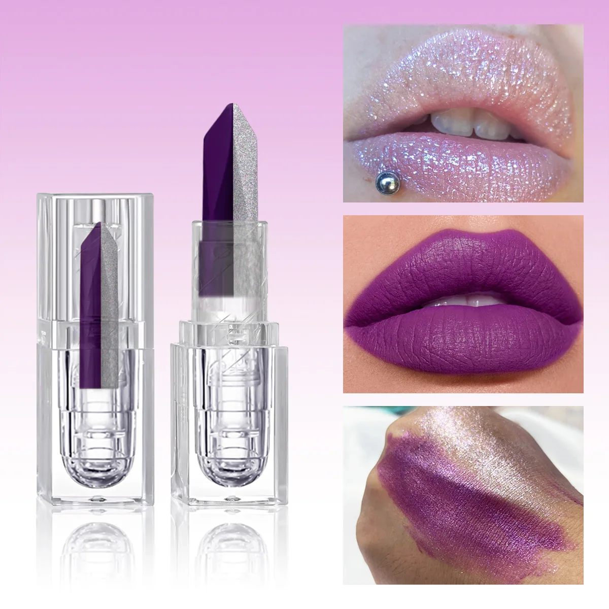 2 color in one lip liner lipstick design nude black shimmering metallic beauty cosmetics Private label  metal lip stick