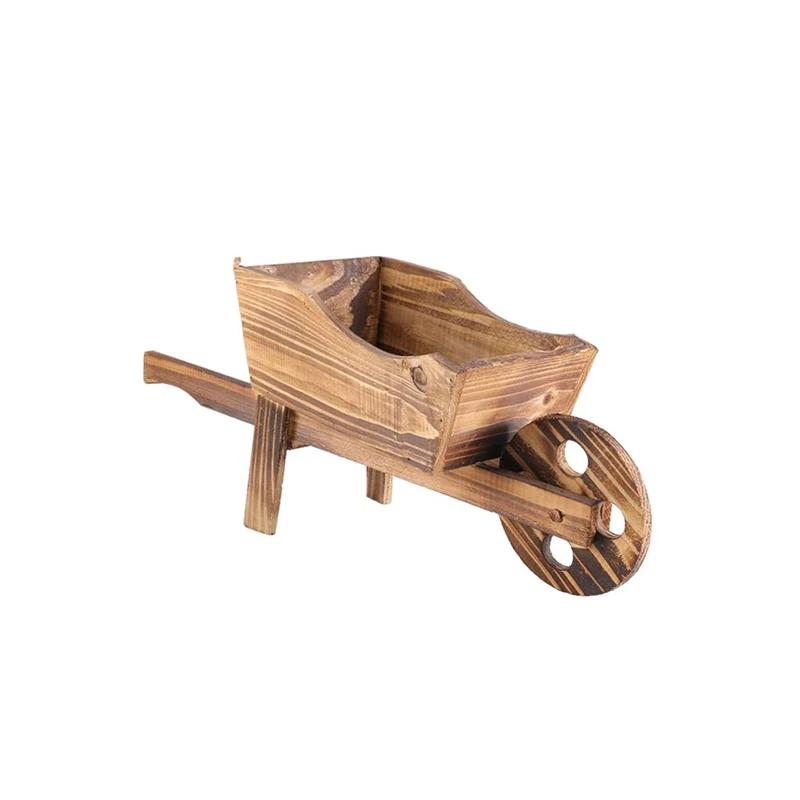 Flower Pot Wooden Cart Flower Pot Wheelbarrow Planter Wooden  Planter Outdoor Garden  Planter  Decoration  Succulent Flower pot