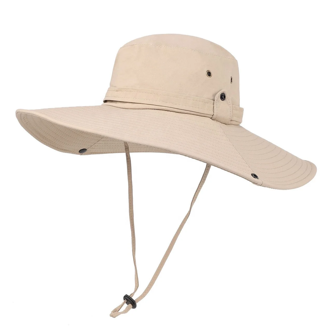 Khaki wide brim fisherman hat with string