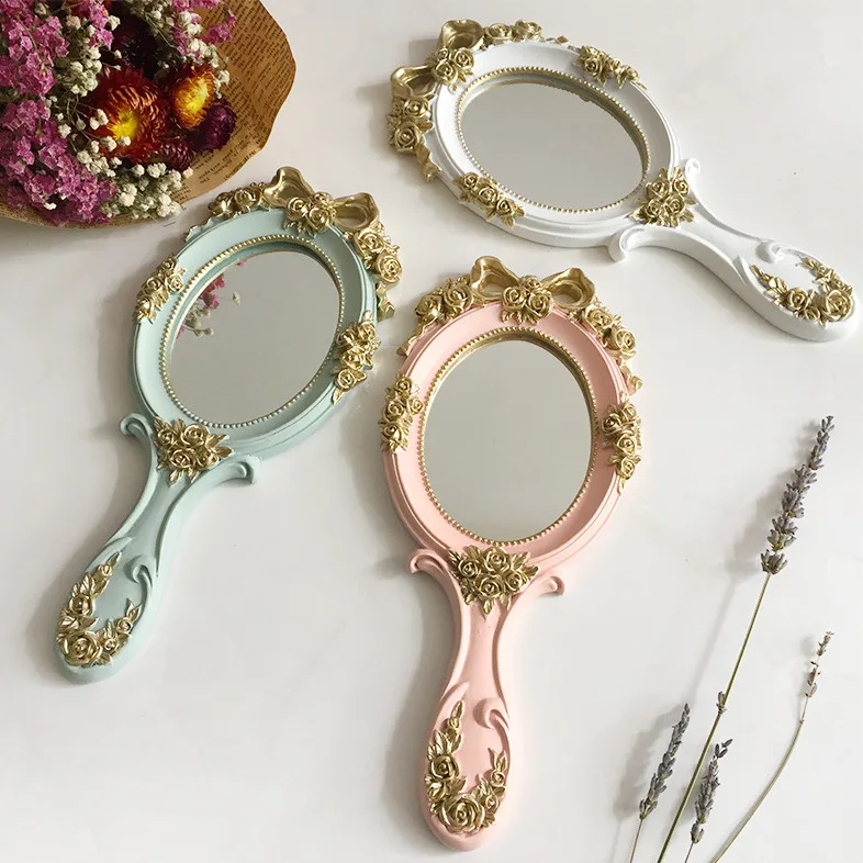 Оптовая продажа, ручное зеркало для туалетного столика с индивидуальным логотипом, овальное винтажное карманное ручное зеркало для макияжа