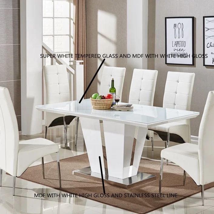 Modern Living dining Room Furnitures house mdf Table Stainless Steel Frame Rectangular Center Dining Table set
