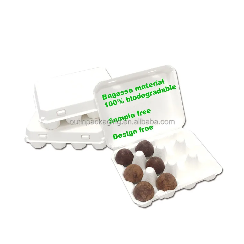 custom Biodegradable bagasse paper pulp tray chocolate ecofriendly compostable sugarcane pulp molded packaging box for chocolate