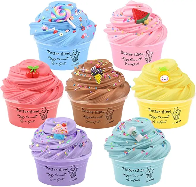 6 Pack 9 Pack Butter Fluffy Slime Set Food Cotton Candy Cloud Slime Kit With Slime Charms