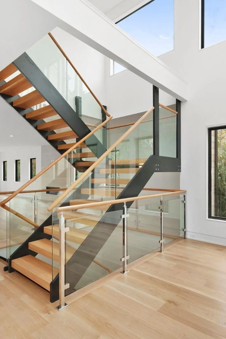 Prefab floating staircase modern carbon steel mono beam beech/oak wood tread stairs indoor/staircase design for houses