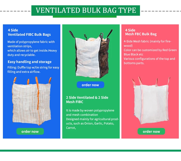 1m3 bag Ventilated Plastic Containers 2 cubic Meter FIBC Super Sack PP Mesh netbags for firewood packaging carry bags