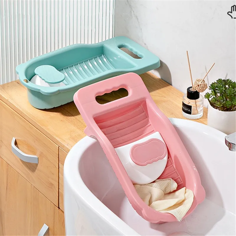 Portable Laundry Washing Board with Handle Clothes Cleaning Tools for Home Plastic Washboard with Brush