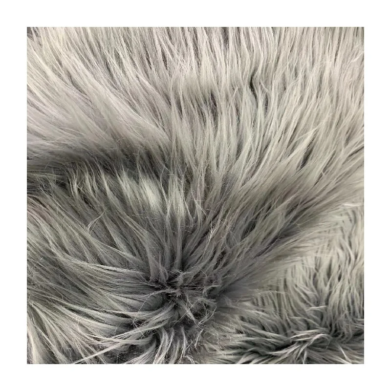grey color long hair faux fur fabric