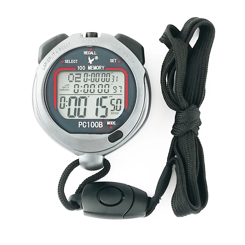 Waterproof Stopwatch Running Race Stopwatch 3 Rows 100 Mermories stop watch