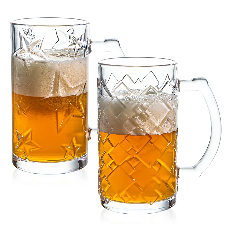Lead-free Transparent Vodka Beer Glass Sublimation Beer Cup Thickened Insulated Beer Mug with Handle