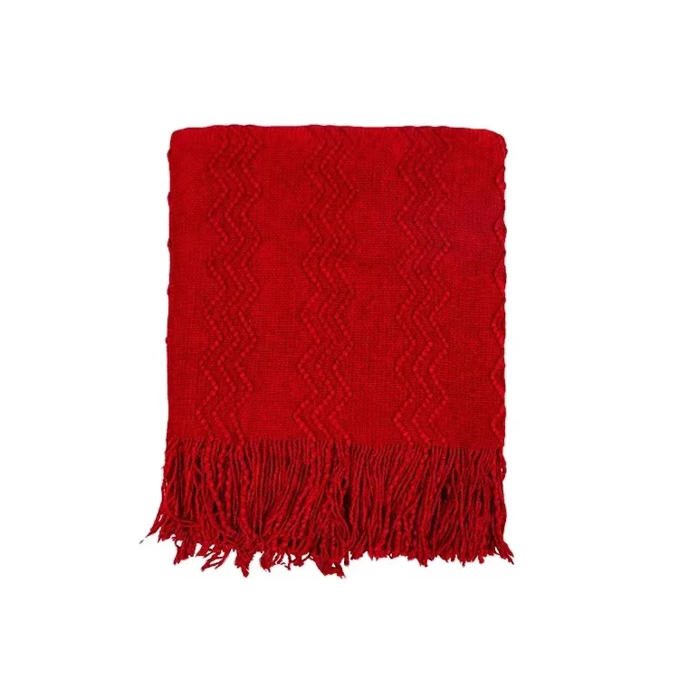 Fashion home decoraction 100% acylic soft sofa throw knitted blankets tassel baby