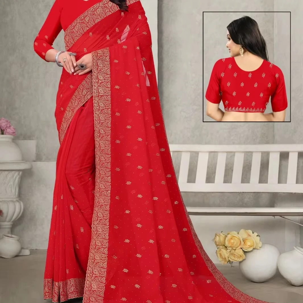 Elegant 60 Gram Saree for Adults with Intricate Zari Embroidery Swarovski Accents Intricate Cut Work