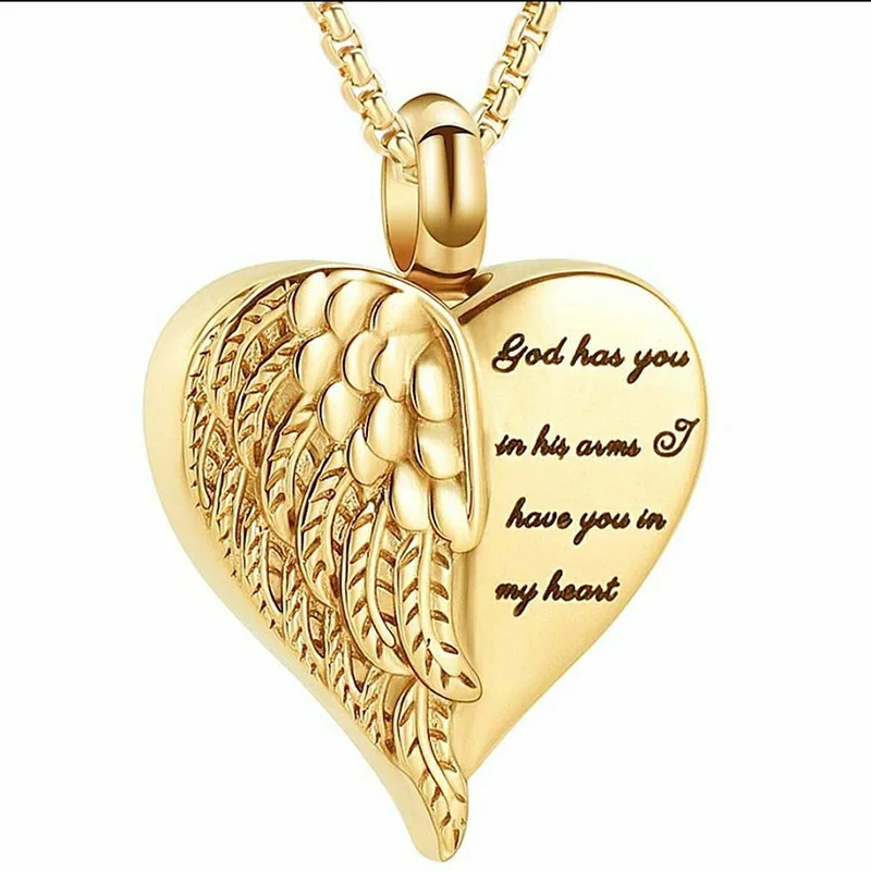 Cremation Heart Urn Necklace for Ashes for Women Cremation Ashes Jewelry Keepsake with Angel Wing Urn Pendant Necklace