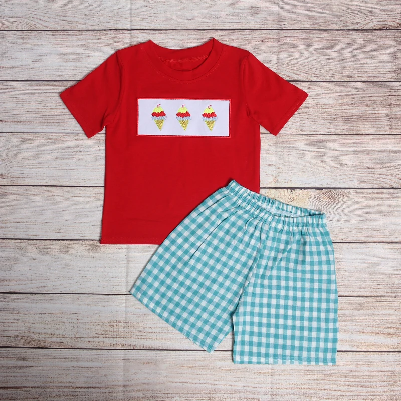 
RTS wholesale boy outfit summer ice cone applique embroidered boutique 