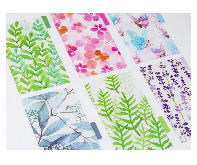 Plastic Matte Translucent Binder Tab Cards 6 Holes A6 A5 A4 Binder Index Dividers PVC Insertable Index Page planner