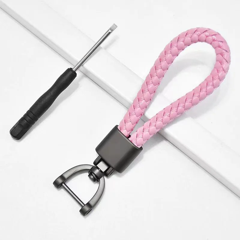 Car Keychain Degree Rotating Horseshoe Buckle Key Chain Zinc Alloy Hand Woven Leather PU Opp Bag Light Keychain Leather Keyring