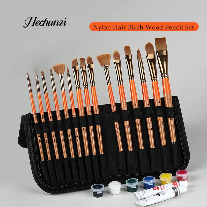 Hechunzi Acrylic Paint Brushes For Artist Painting Drawing Nylon Hair Birch Wooden Handle Pencil Set