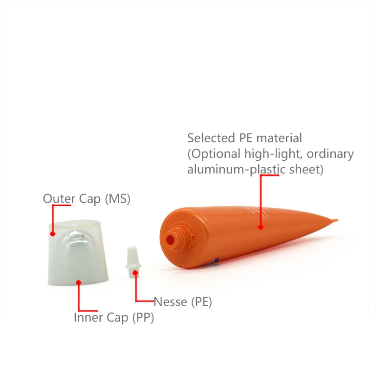 30mm Acrylic Four-Corner Snap Cap Tube ELM-232 with MS Exterior PP Inner Cap for Sunscreen BB Cream Isolation Cream Packaging