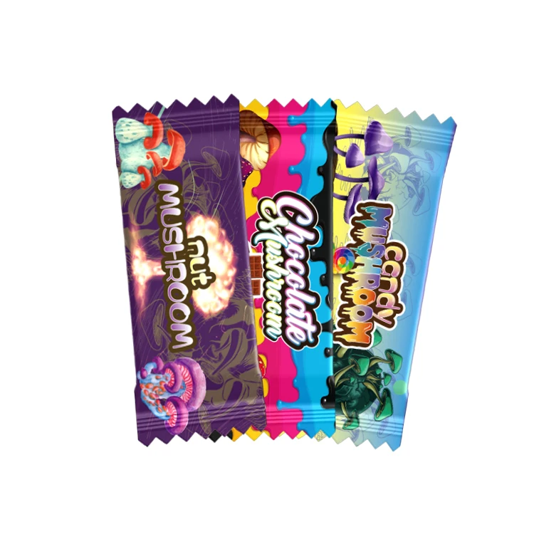 Custom digital candy nut energy mushroom chocolate bar packaging 3.5 sachet mylar bags